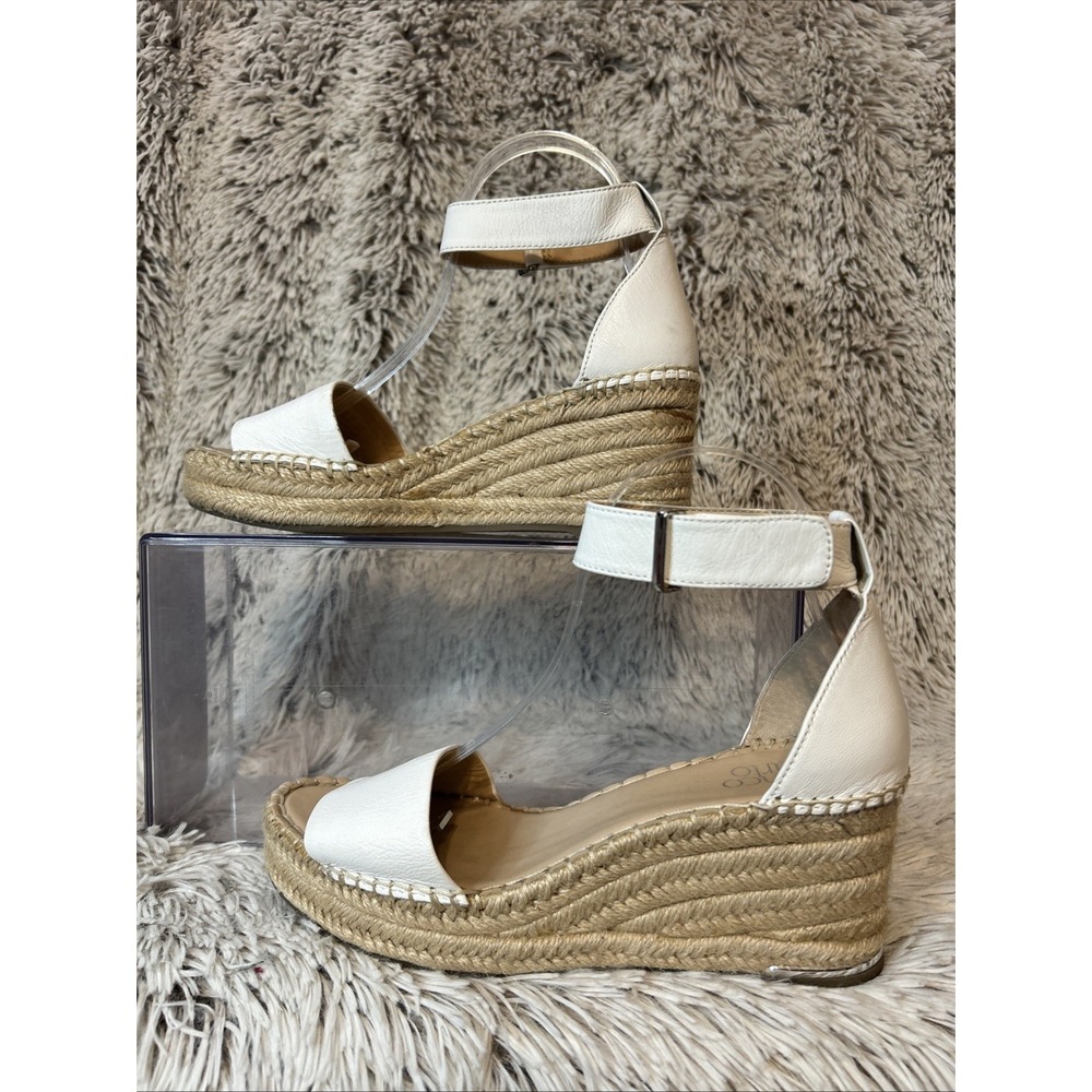 Franco Sarto Clemens White‎ Leather Platform Espadrille Wedge Sandals Size 8.5M